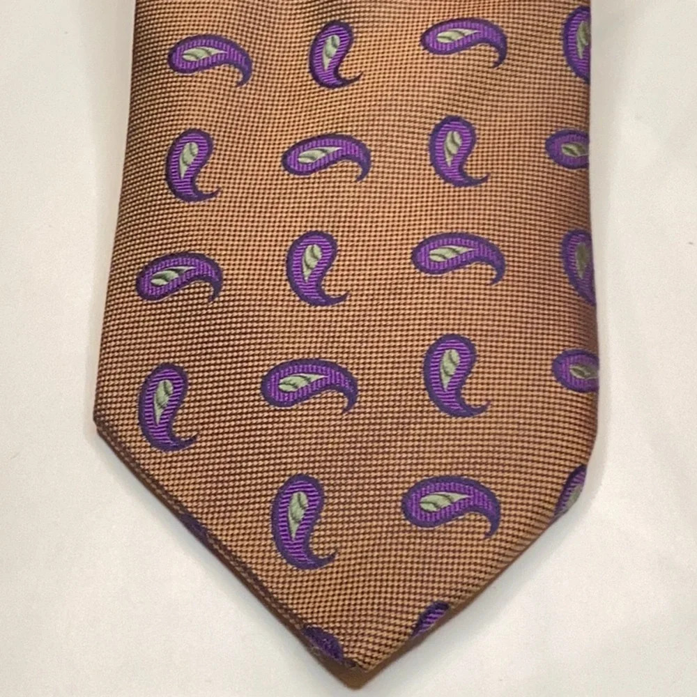 Vintage Miller Brothers Ltd. Rust & Purple Paisley Print 100% Silk Tie